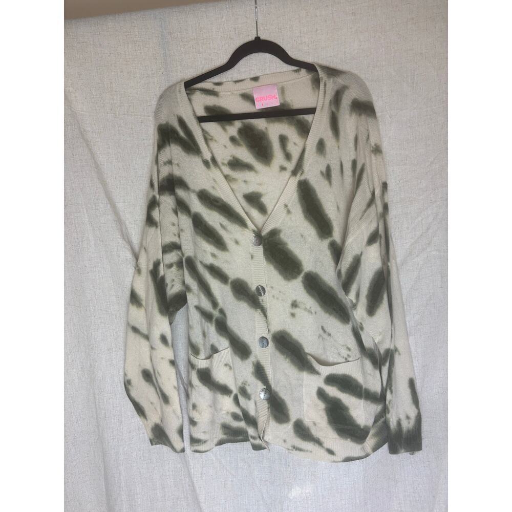 Crush Cashmere Canggu Oversized Cardigan Green Tie Dye Size 1